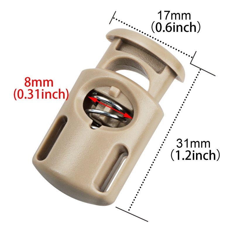 DYZD Plastic Cord Locks End Spring Stop Toggle Stoppers Multi-Colour (10PCS, Khaki) - Image 2